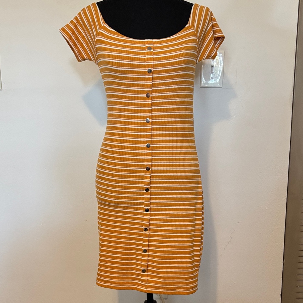 Striped Mustard Button-Down Dress